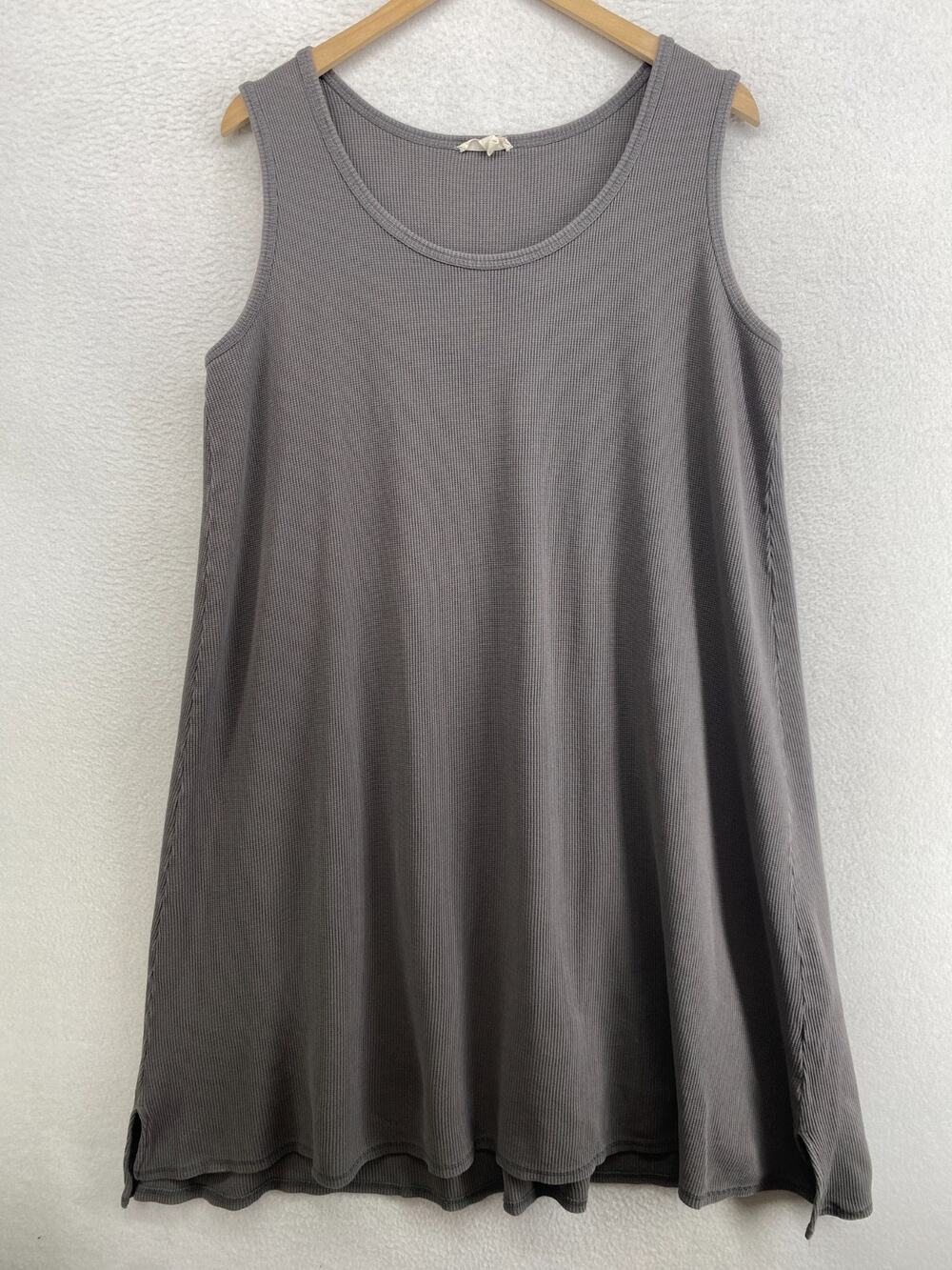 EILEEN FISHER Dress M Organic Cotton Midi Tank Ribbed Thermal Sleeveless Gray